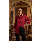 Red Modal Silk Zardosi Work Shirt