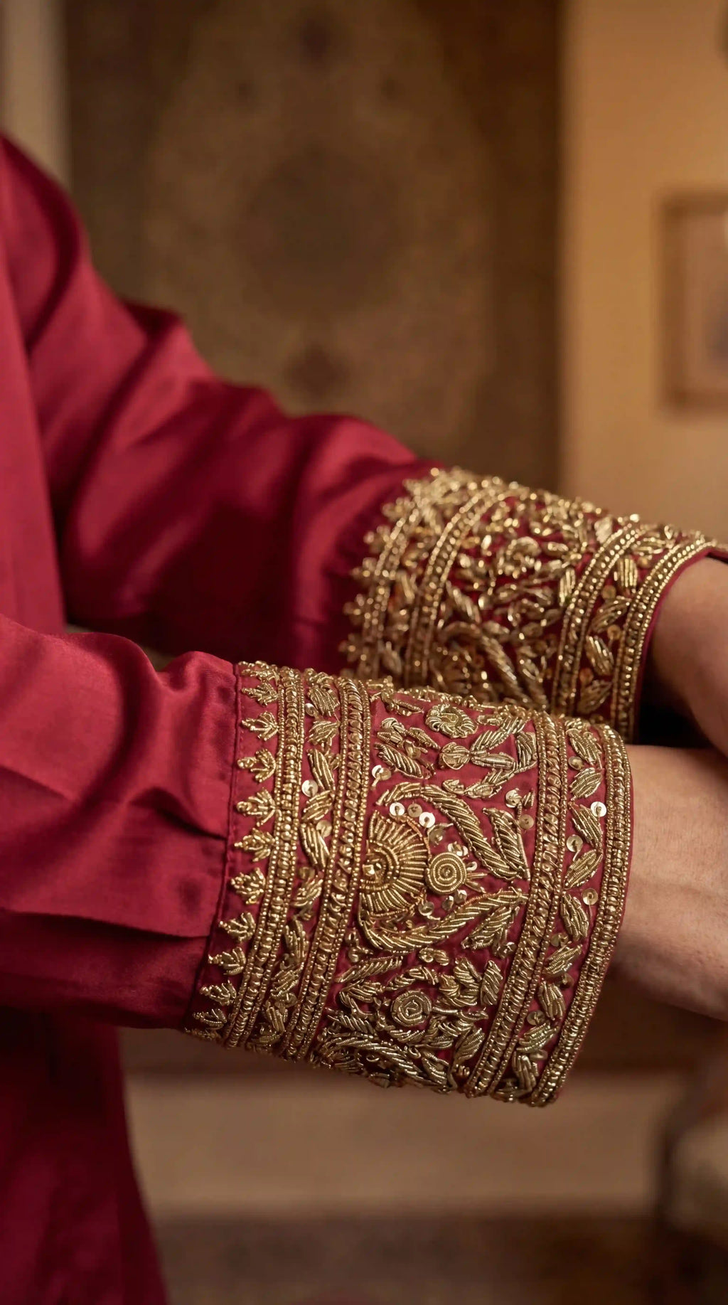 Red Modal Silk Zardosi Work Shirt