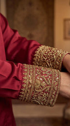 Red Modal Silk Zardosi Work Shirt