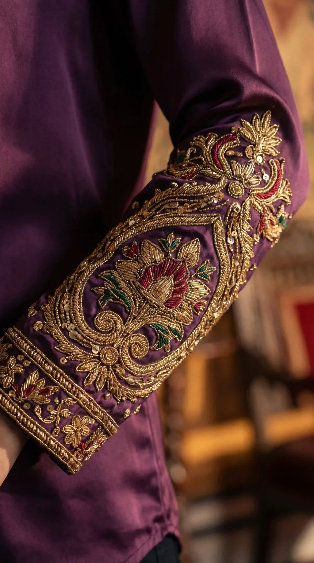 Purple Modal Silk Zardosi Work Shirt