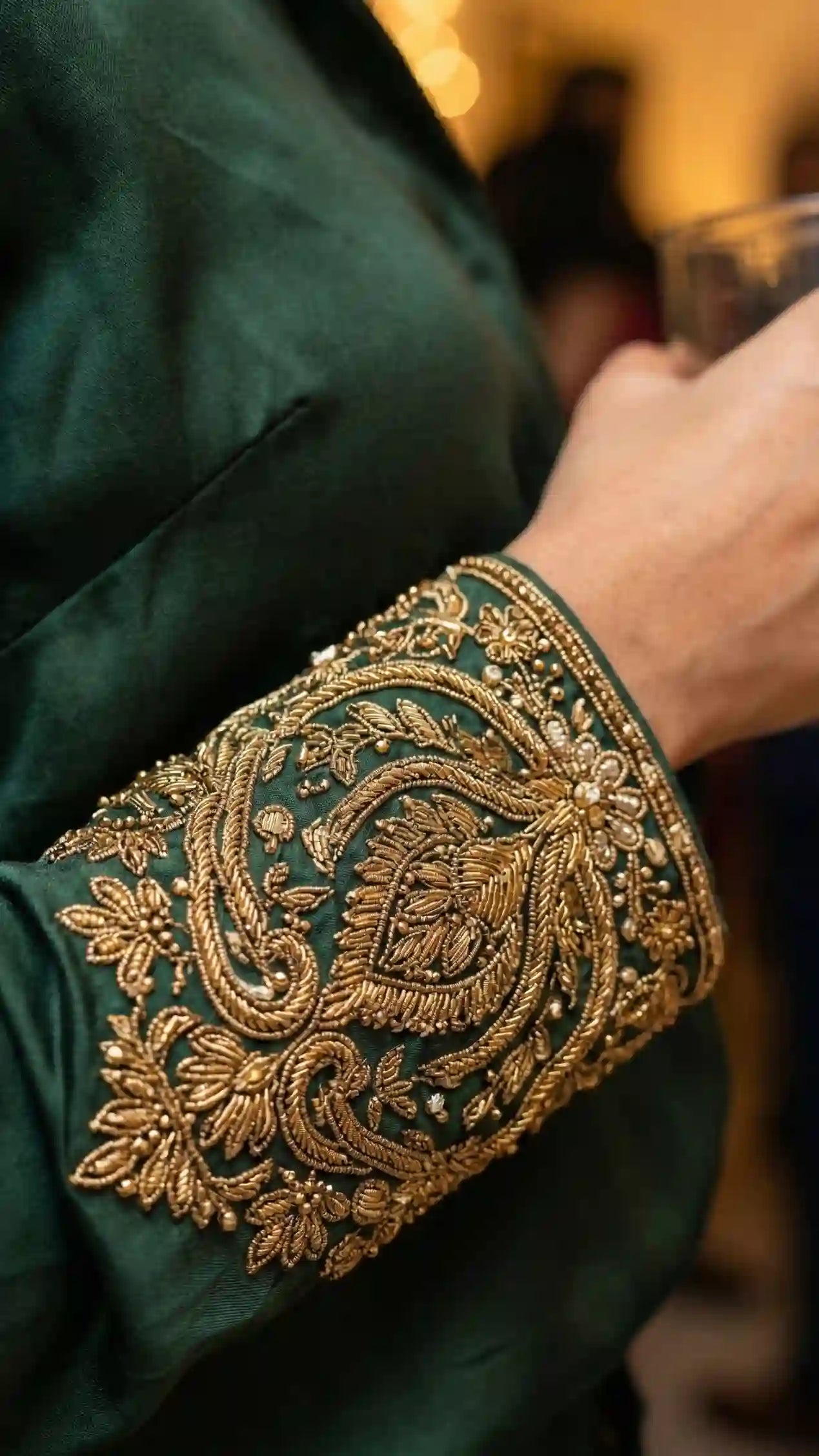 Green Modal Silk Zardosi Work Shirt