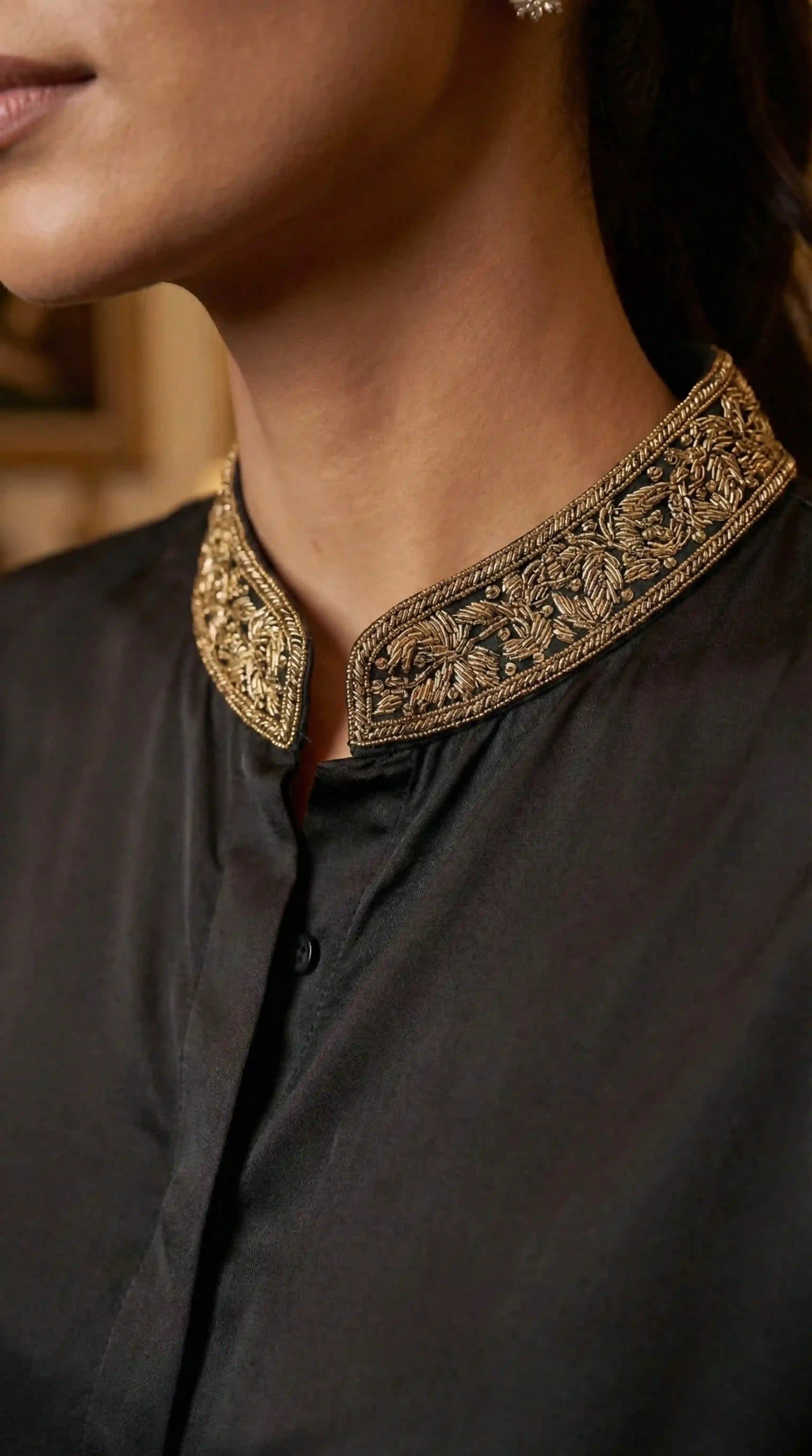 Black Modal Silk Zardosi Work Shirt