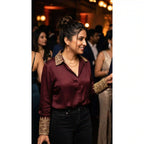 Maroon Modal Silk Zardosi Work Shirt