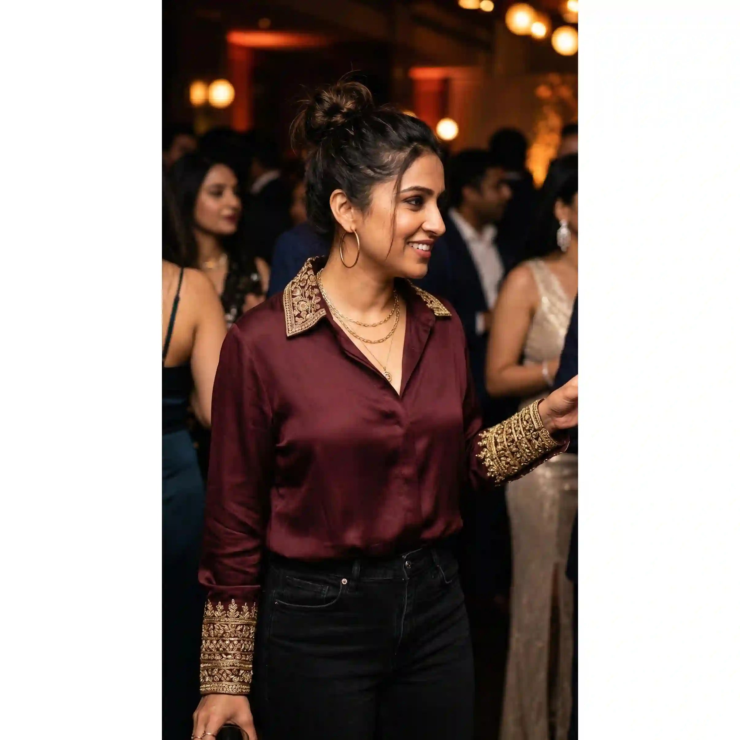 Maroon Modal Silk Zardosi Work Shirt