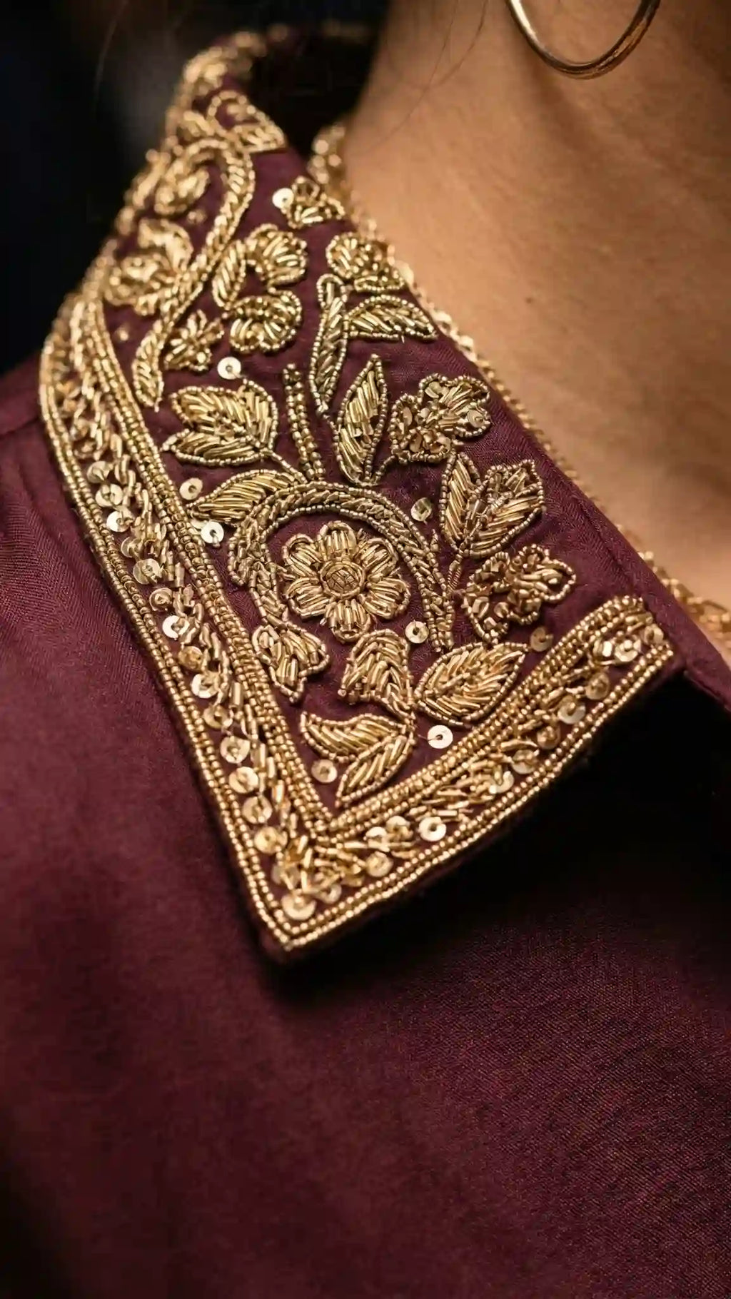 Maroon Modal Silk Zardosi Work Shirt