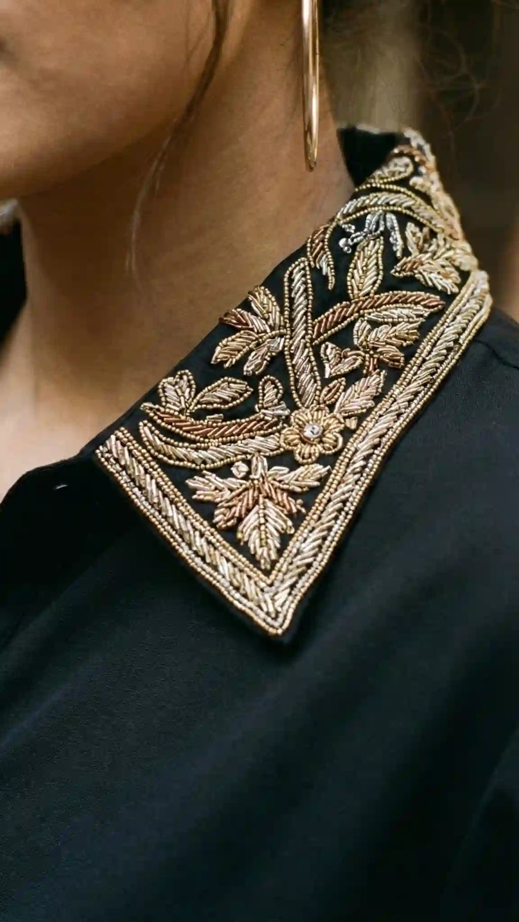 Black Modal Silk Zardosi Work Shirt