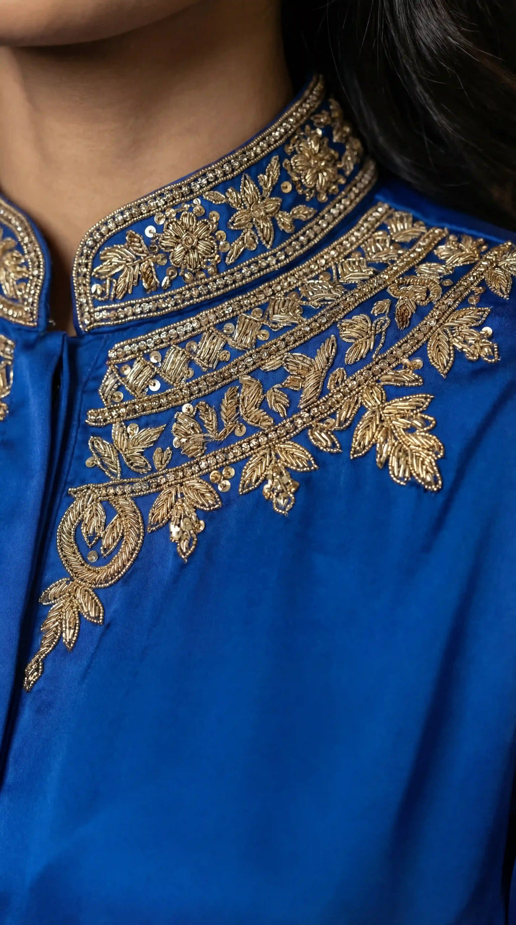 Blue Modal Silk Zardosi Work Shirt