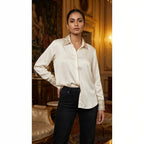 Off White Modal Silk Zardosi Work Shirt