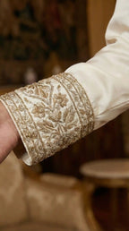 Off White Modal Silk Zardosi Work Shirt