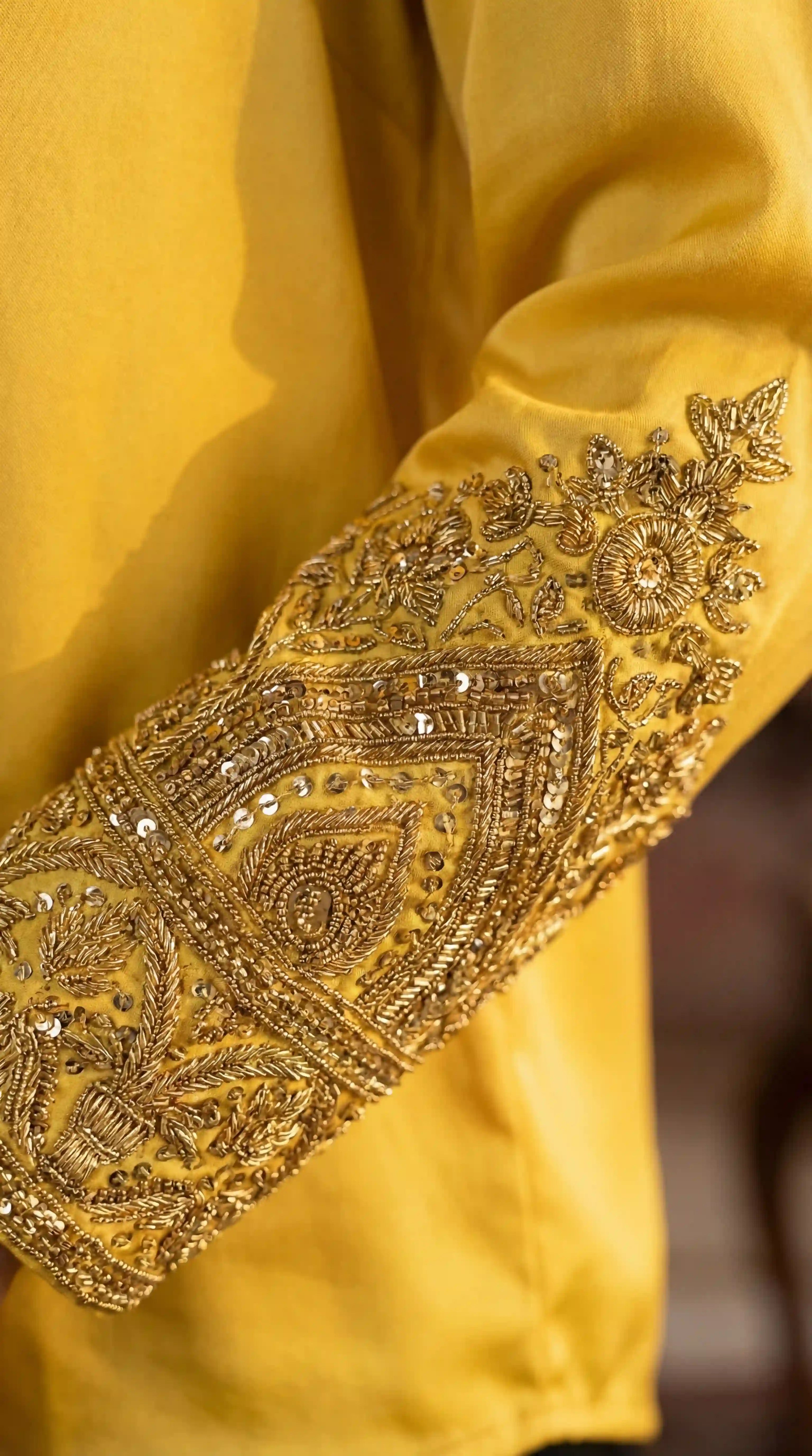 Yellow Modal Silk Zardosi Work Shirt