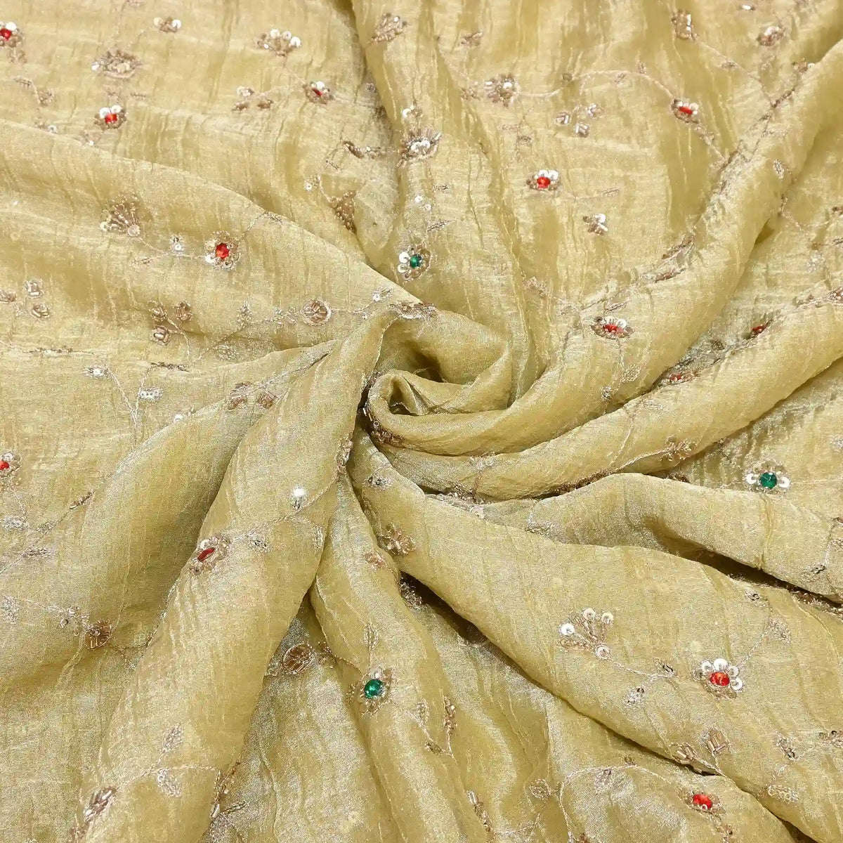 IRAAYA — Champagne Gold Crushed Tissue Silk Kurta & Tulip Dhoti Set