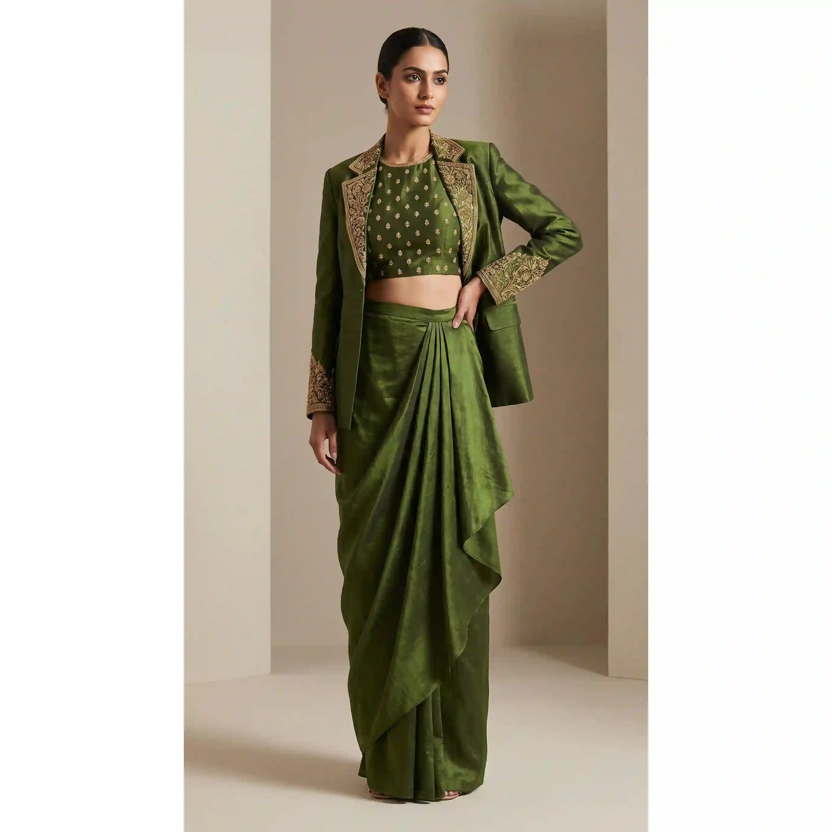 KAJRI - Blouse Draped Skirt and Blazer Set