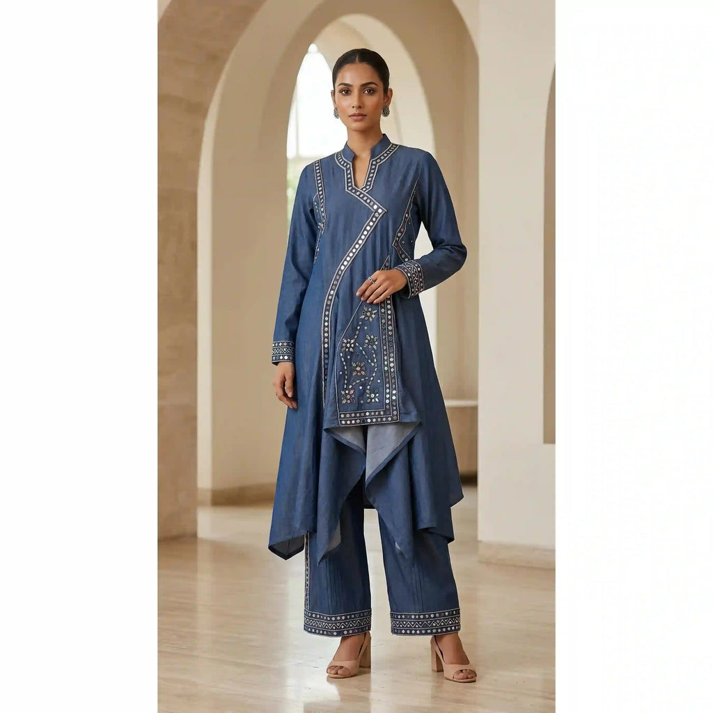 Blue Denim Tunic-Palazzo Set