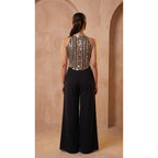Black Modal Silk Jumpsuit with Embroidery