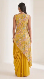 VEERA —Crepe Embroidered Asymmetrical Top & Draped Skirt Set