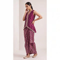 AVIRA — Plum Mirror Work Koti & Brocade Draped Skirt Set