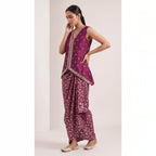 AVIRA — Plum Mirror Work Koti & Brocade Draped Skirt Set — thumbnail 1