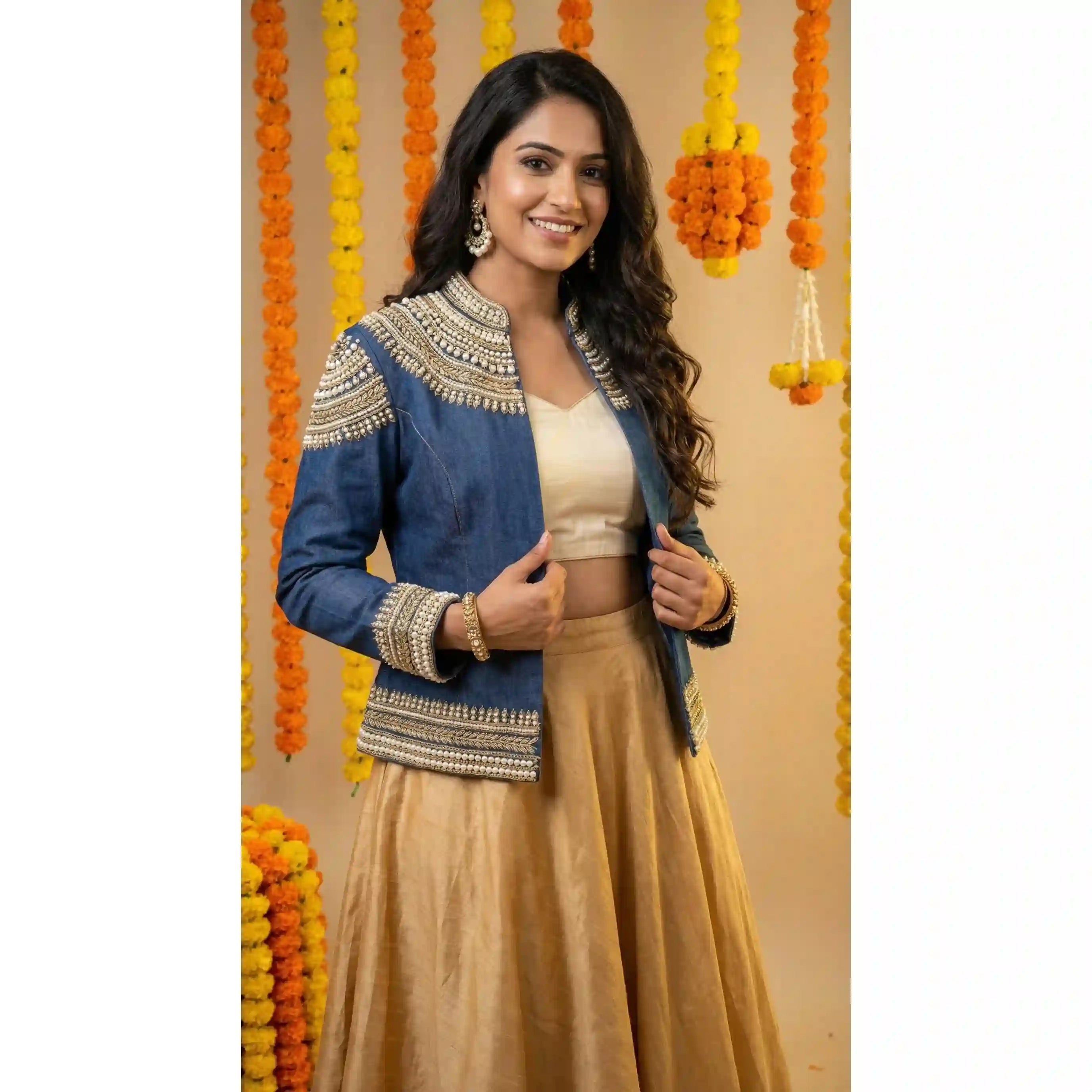 Blue Denim Pearl-Zardosi Jacket