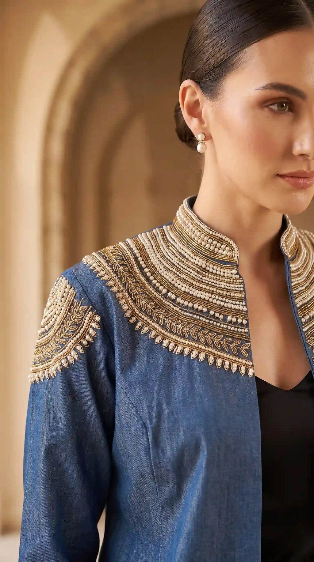 Blue Denim Pearl-Zardosi Jacket