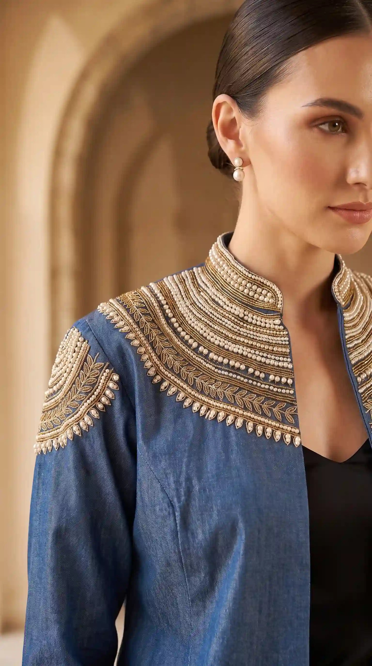 Blue Denim Pearl-Zardosi Jacket