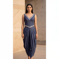 Blue Denim Corset-Dhoti Set