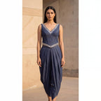 Blue Denim Corset-Dhoti Set