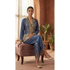 Blue Denim Jacket-Dhoti Set