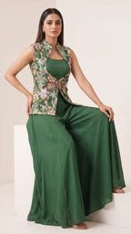 HARIT - Crepe Embroidered Jacket & Modal Silk Blouse-Palazzo Set — thumbnail 5