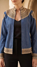 Blue Denim Pearl-Zardosi Jacket