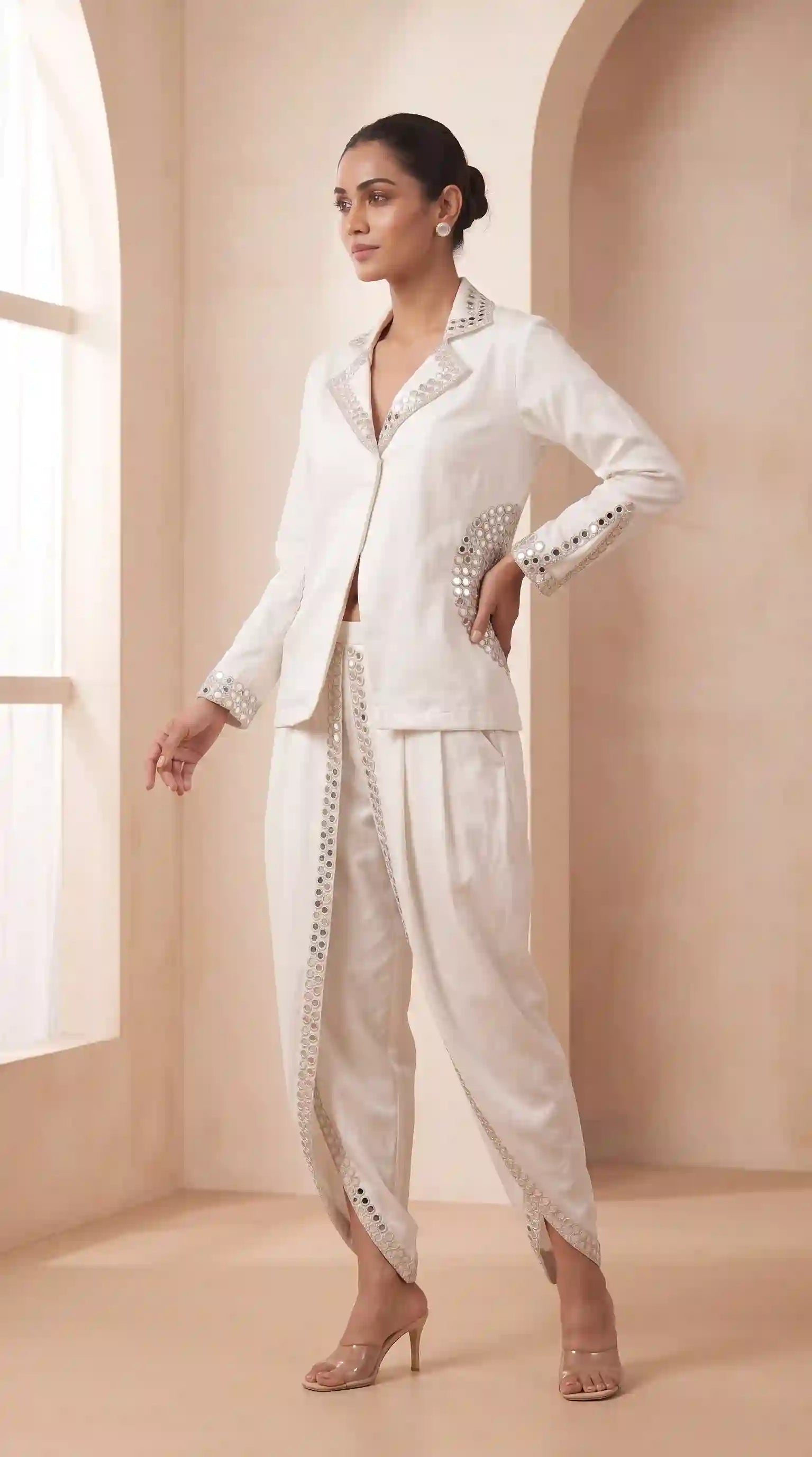 White Denim Top-Dhoti Set