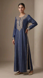 Denim Mirror Work Kaftan Dress featuring mirror work