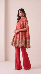 RANGIRA — Red Bandhani Print Cape Top & Modal Silk Pant Set — thumbnail 3