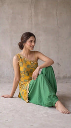 IRAJA - Yellow Ajrakh Asymmetric Top & Harem Pants Set — thumbnail 3