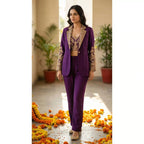 SITARA - Purple Crop Top-Palazzo Pant and Blazer Set