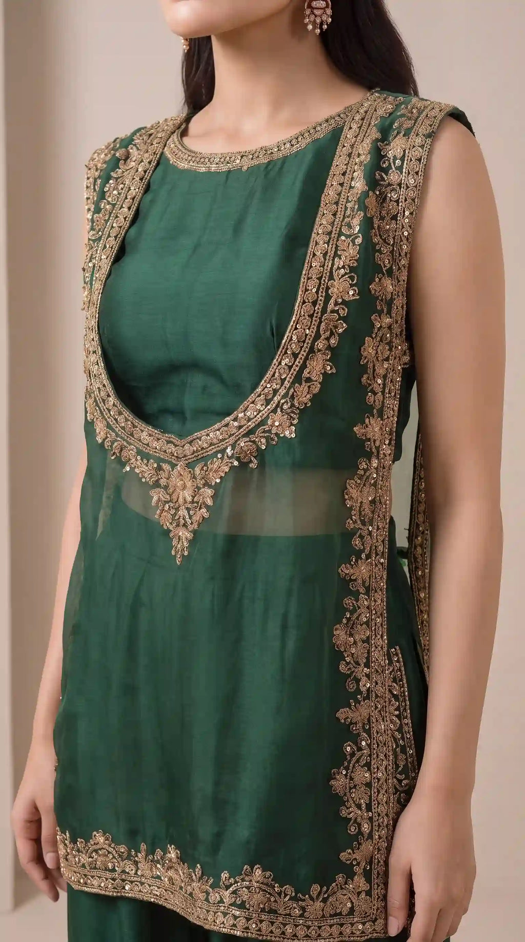 VANYA — Emerald Green Organza Silk Zardosi Tulip Pant Set