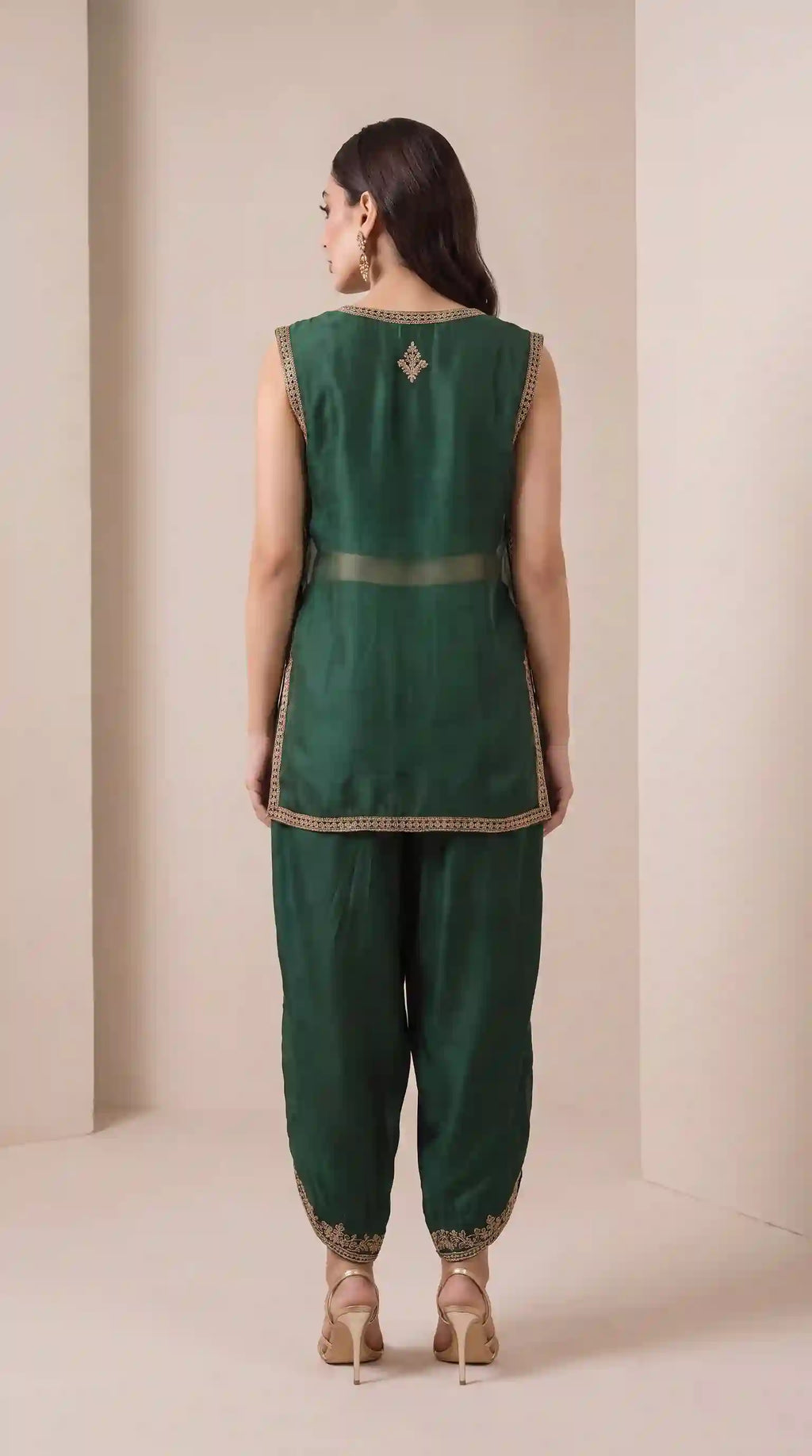 VANYA — Emerald Green Organza Silk Zardosi Tulip Pant Set