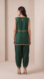 VANYA — Emerald Green Organza Silk Zardosi Tulip Pant Set — thumbnail 3