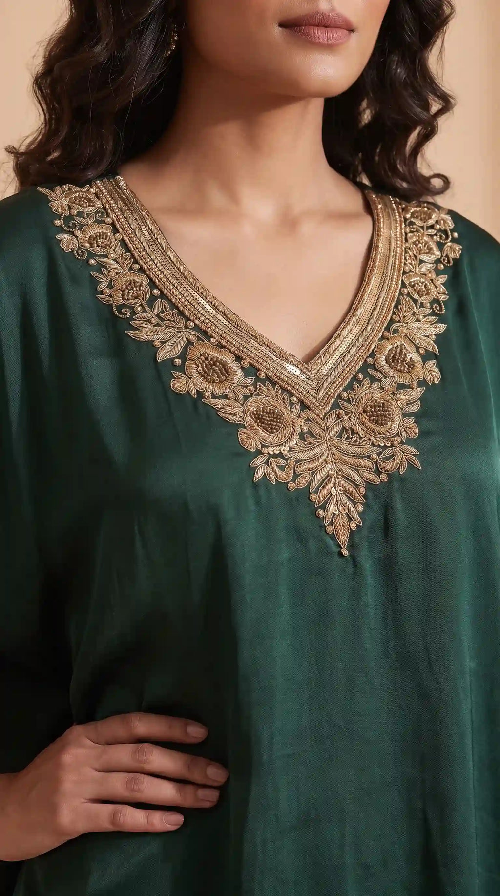 LAVANYA — Modal Silk Zardosi Kaftan & Draped Skirt Set (Green) featuring zardosi hand embroidery