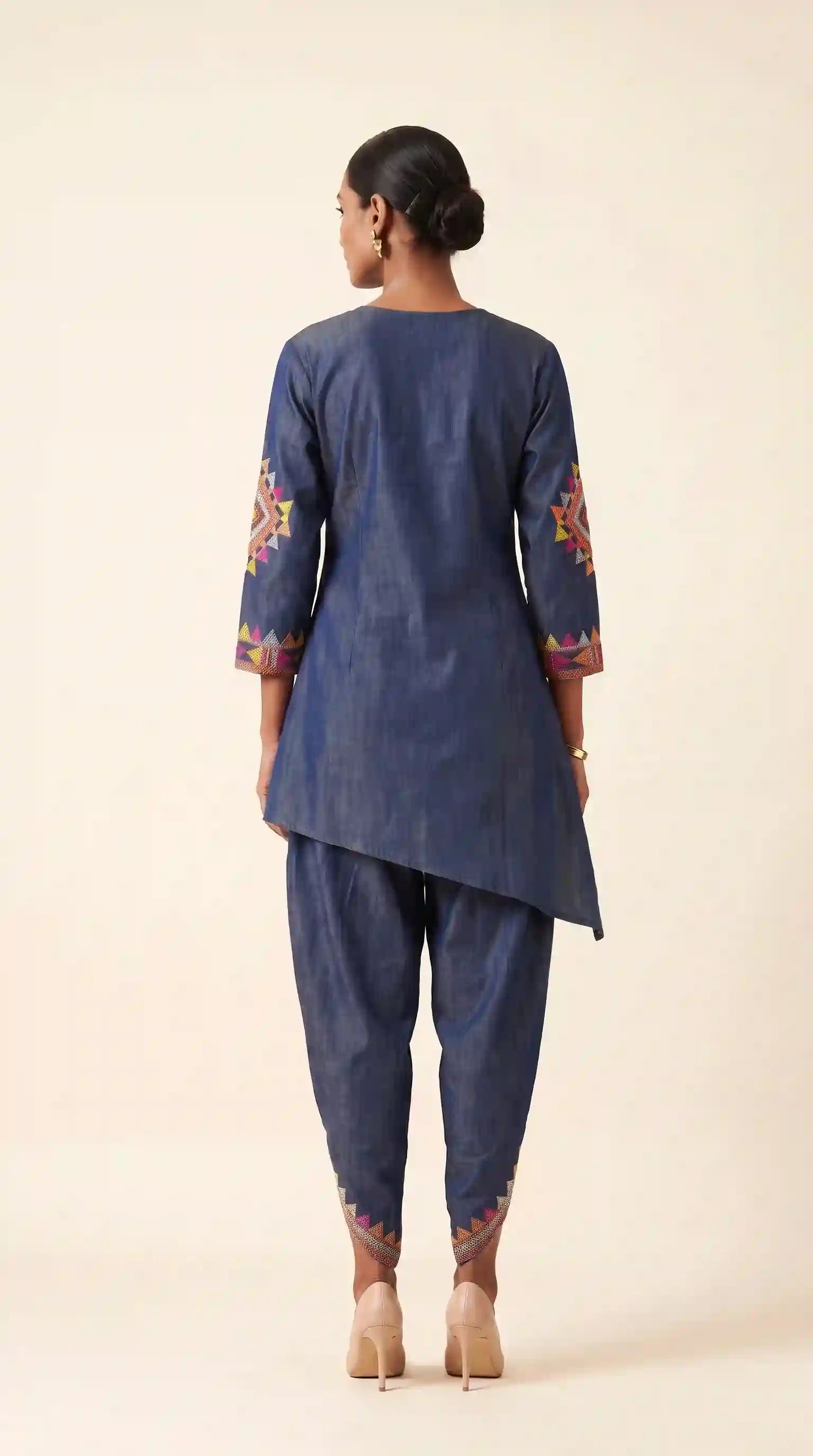 Blue Denim Lambani Tunic-Dhoti Set
