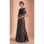 ISHIRA — Black Raw Silk Brocade Column Skirt Set — thumbnail 1