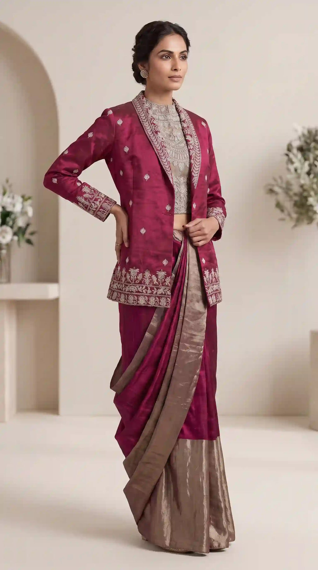 RANI - Blouse Draped Skirt and Blazer Set