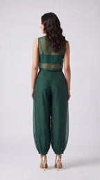 AARANYA — Emerald Green Organza Silk Embroidered Pant Set — thumbnail 2