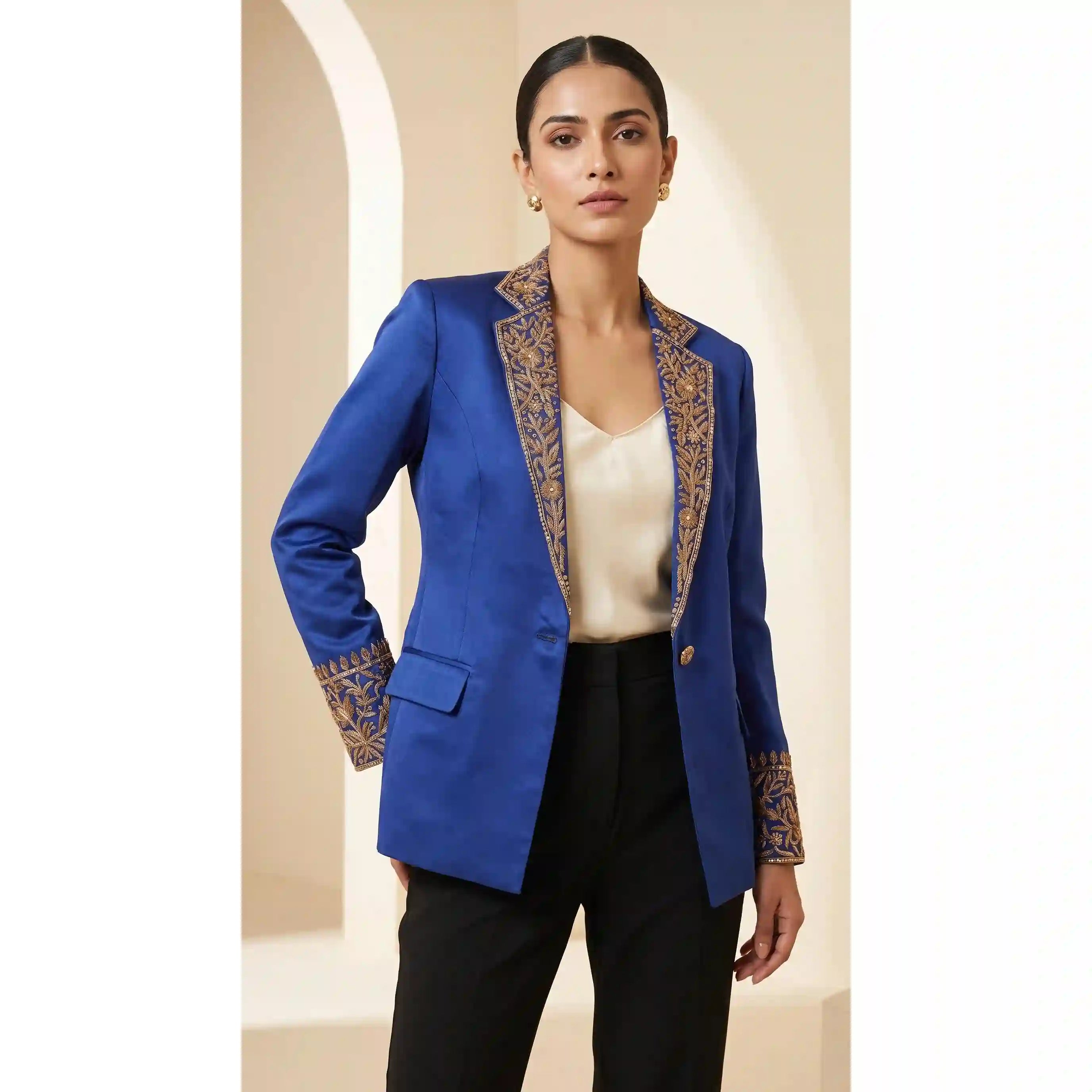 Blue Modal Silk Zardosi Work Blazer