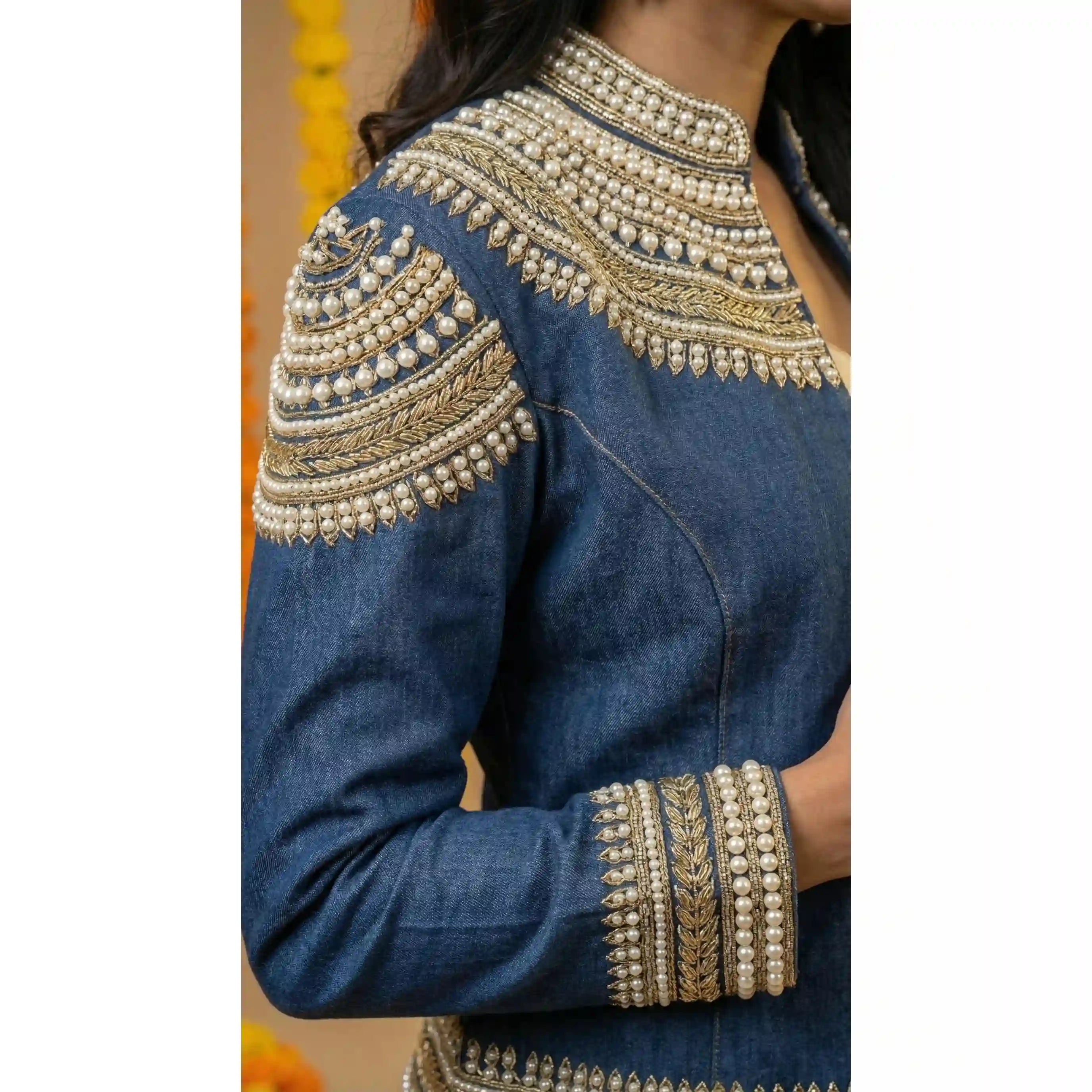 Blue Denim Pearl-Zardosi Jacket