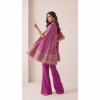 RANGIRA — Purple Bandhani Print Cape Top & Modal Silk Pant Set — thumbnail 1