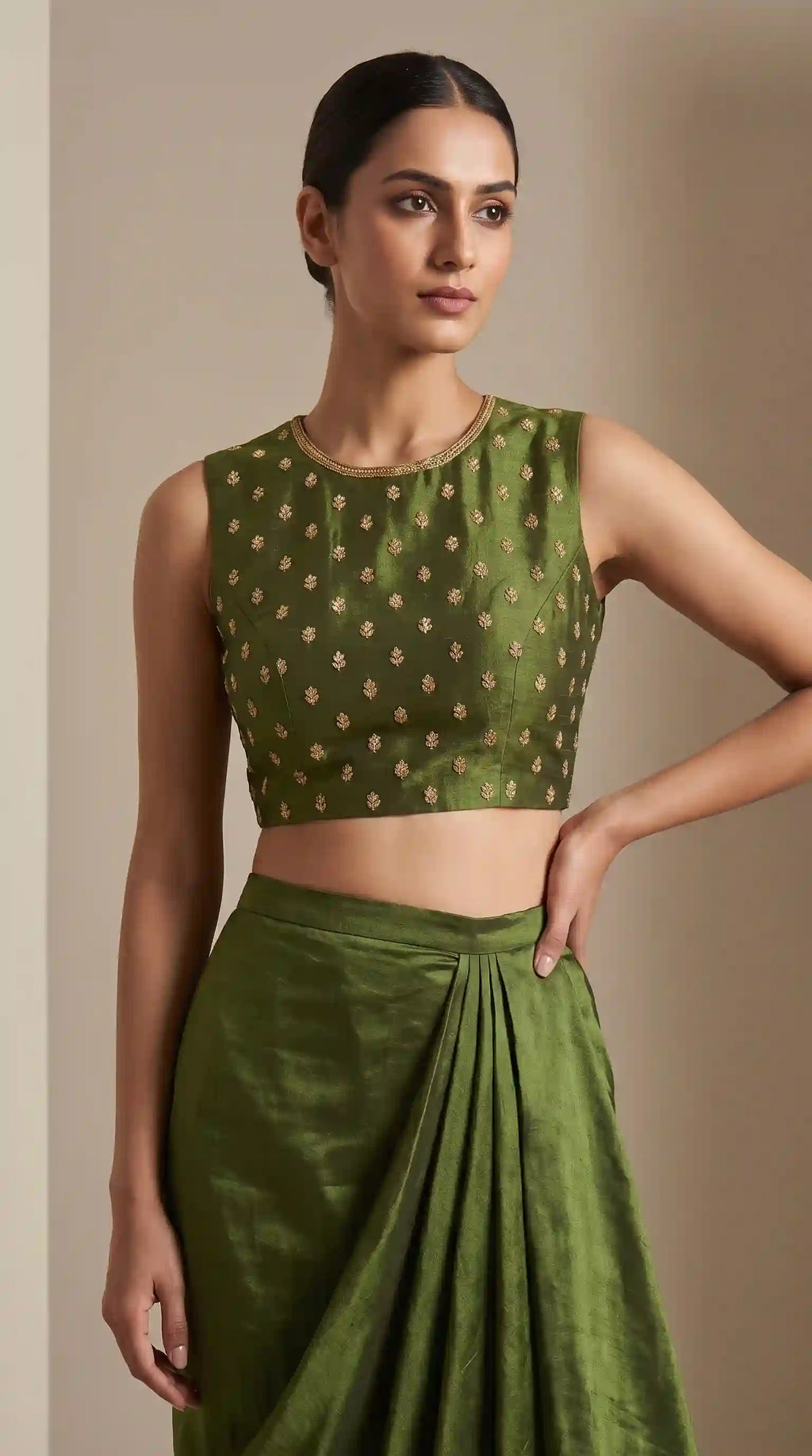 KAJRI — Handloom Tissue Silk Zardosi Blouse Draped Skirt and Blazer Set featuring zardosi hand embroidery