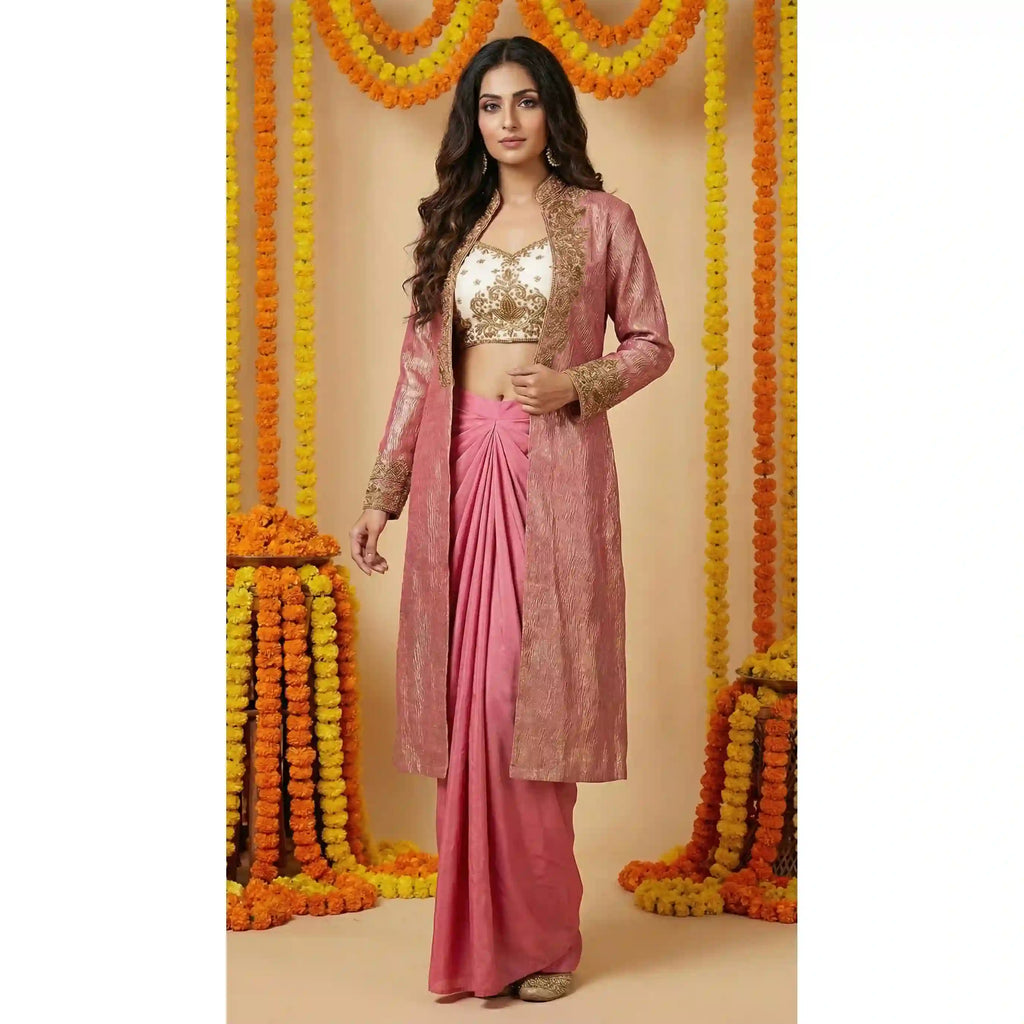 GULAABO - Blouse-Draped Skirt and Cape Set