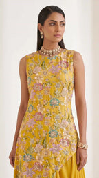VEERA —Crepe Embroidered Asymmetrical Top & Draped Skirt Set