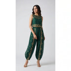 AARANYA — Emerald Green Organza Silk Embroidered Pant Set — thumbnail 1