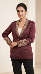 Brown Modal Silk Zardosi Work Blazer
